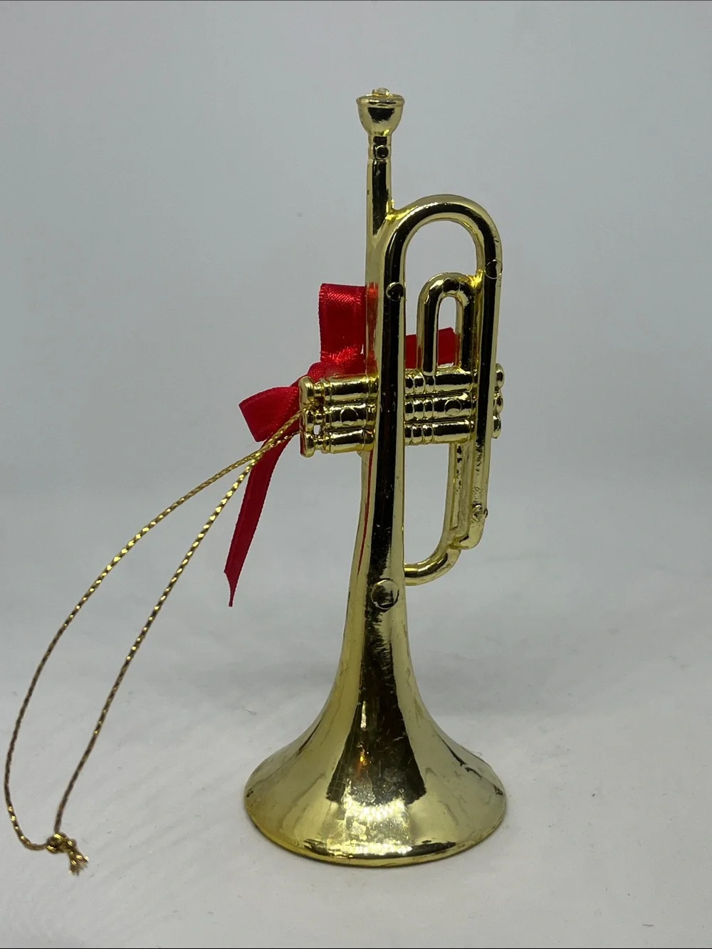 Gold Trumpet Ornament with Red Bow